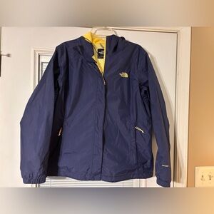 The North Face Women’s Raincoat in Blue with Yellow Hood